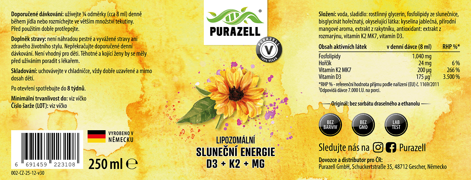 Lipozomální sluneční energie D3 + K2 + MG