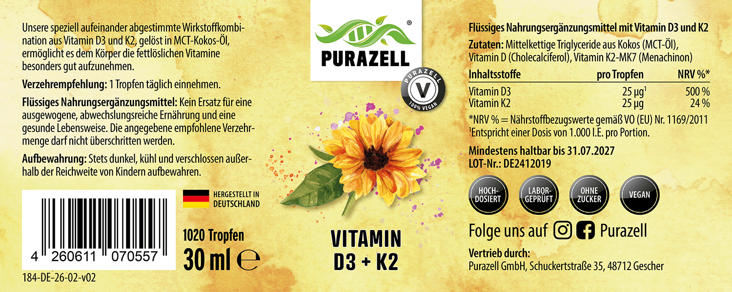 Vitamin D3 + K2 Tropfen (Vegan)
