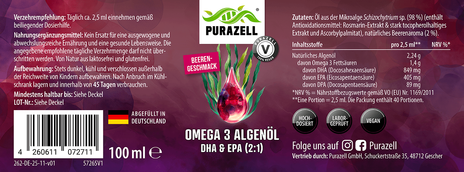 Omega 3 Algenöl DHA & EPA (2:1) - Beere