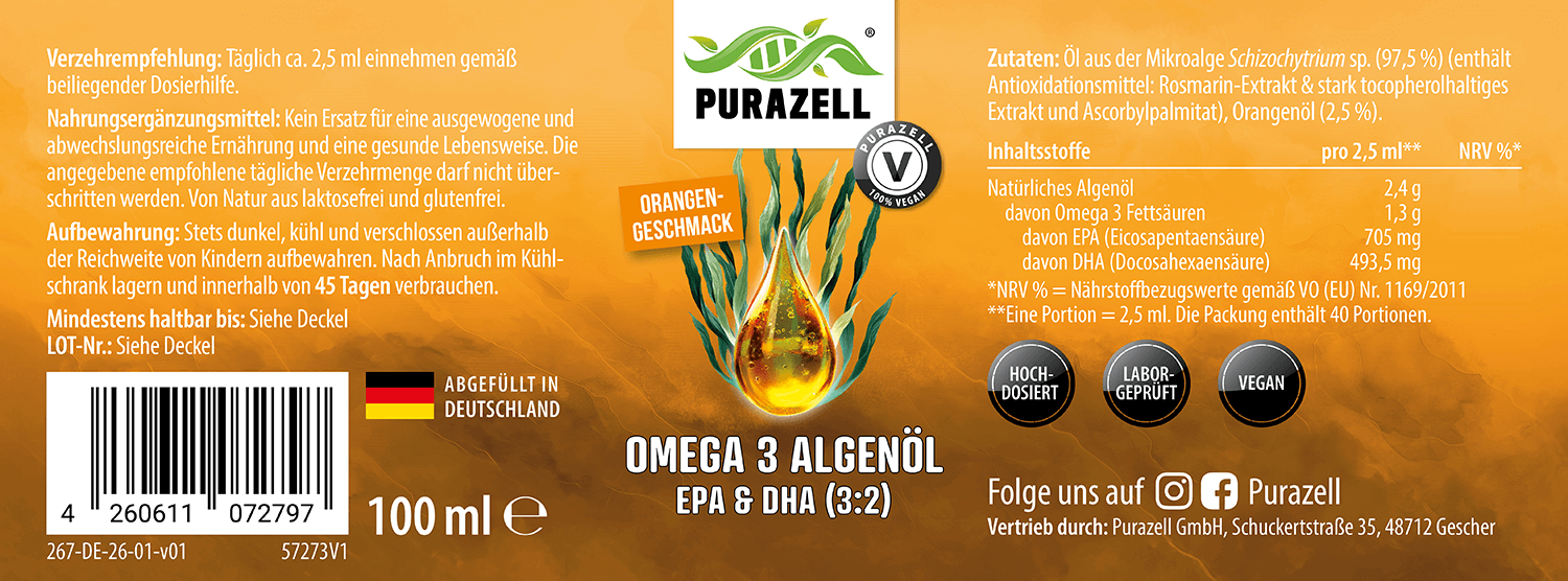 Omega 3 Algenöl EPA & DHA (3:2) - Orange