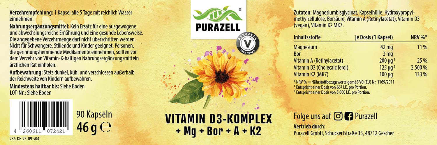 Vitamin D3-Komplex + Mg + Bor + A + K2