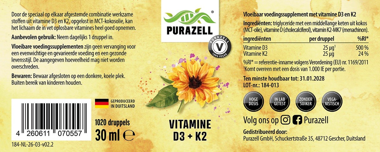 Vitamine D3 + K2 druppels (Veganistisch)