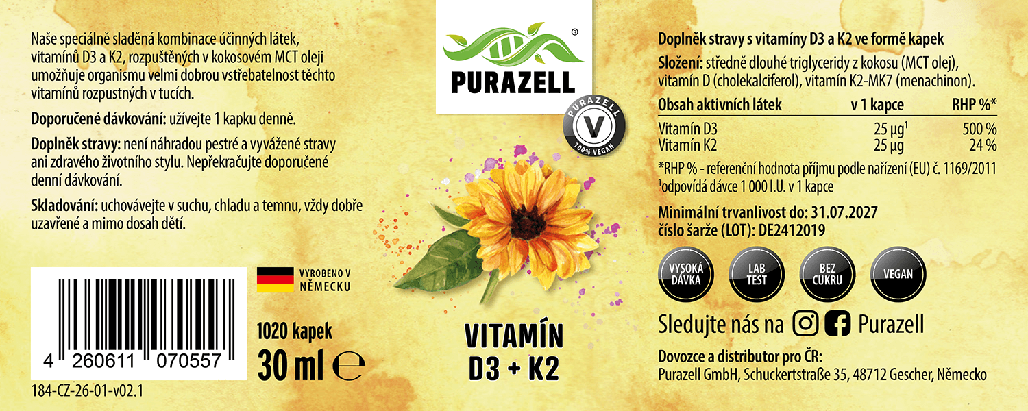 Vitamin D3 + K2 kapky (veganské)