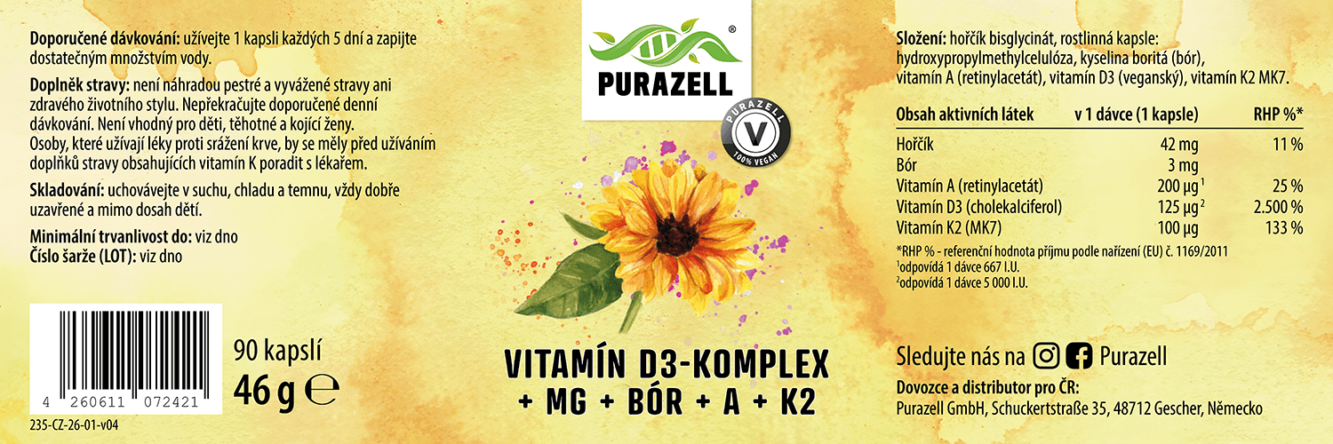 Komplex vitaminu D3 + Mg + bór + A + K2