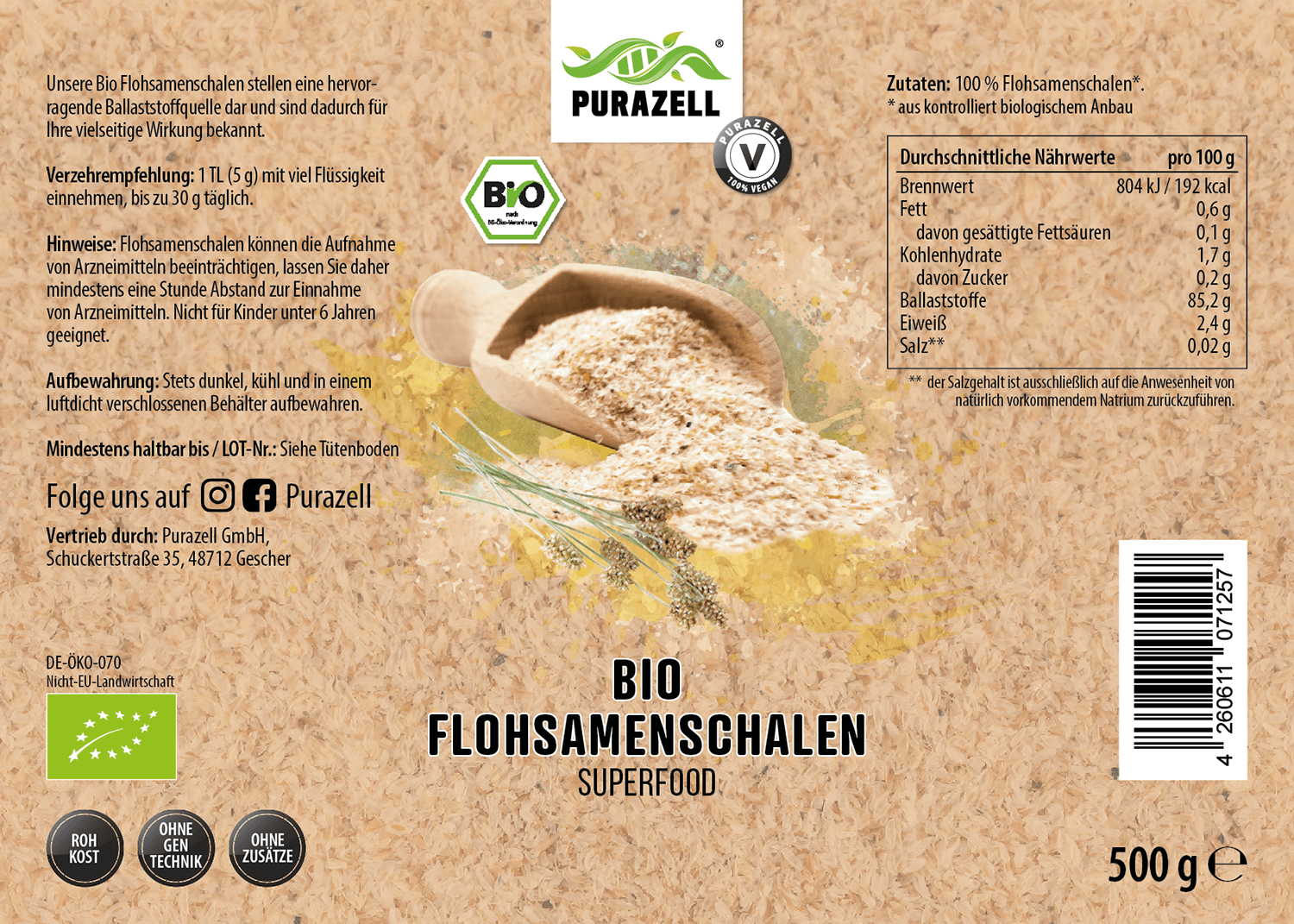 Bio Flohsamenschalen 500 g Bio Flohsamenschalen 500 g