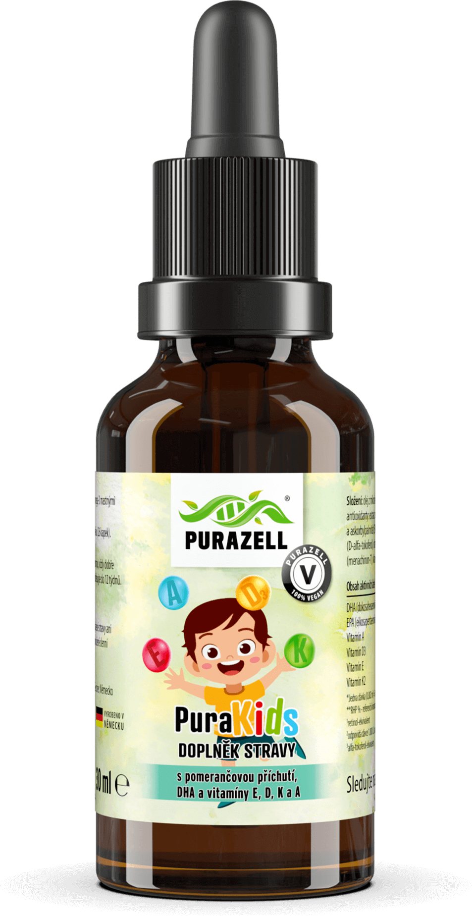 PuraKids s DHA, vitaminem D3, K2, A a E (veganské)