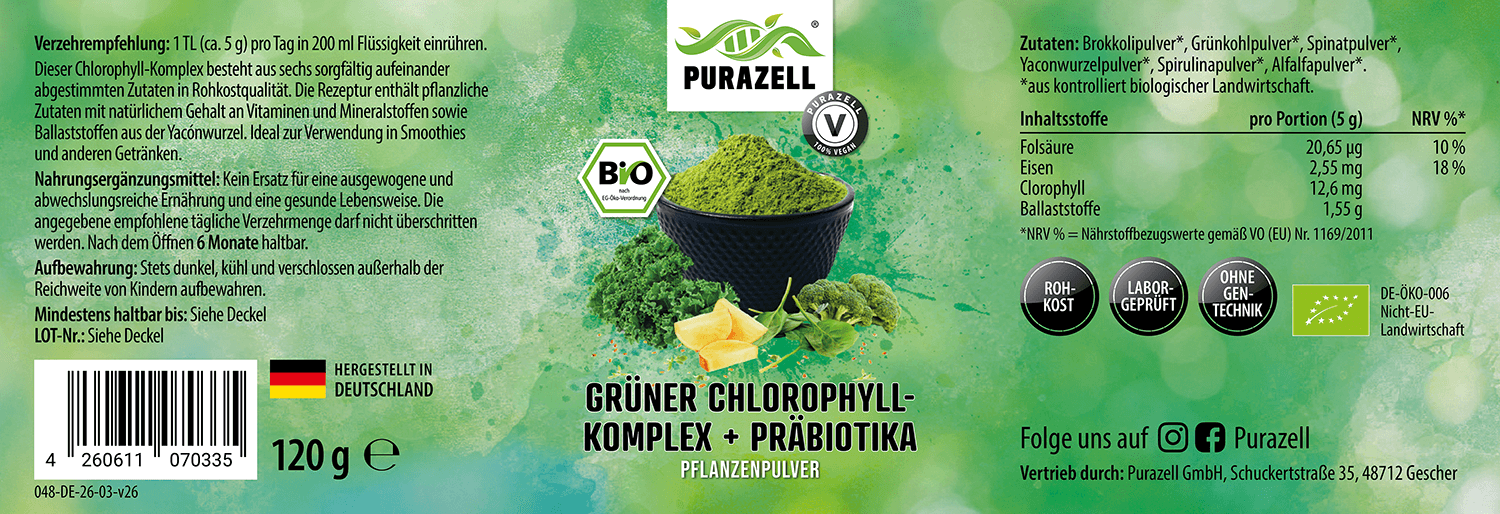 Grüner Bio Chlorophyll-Komplex + Präbiotika