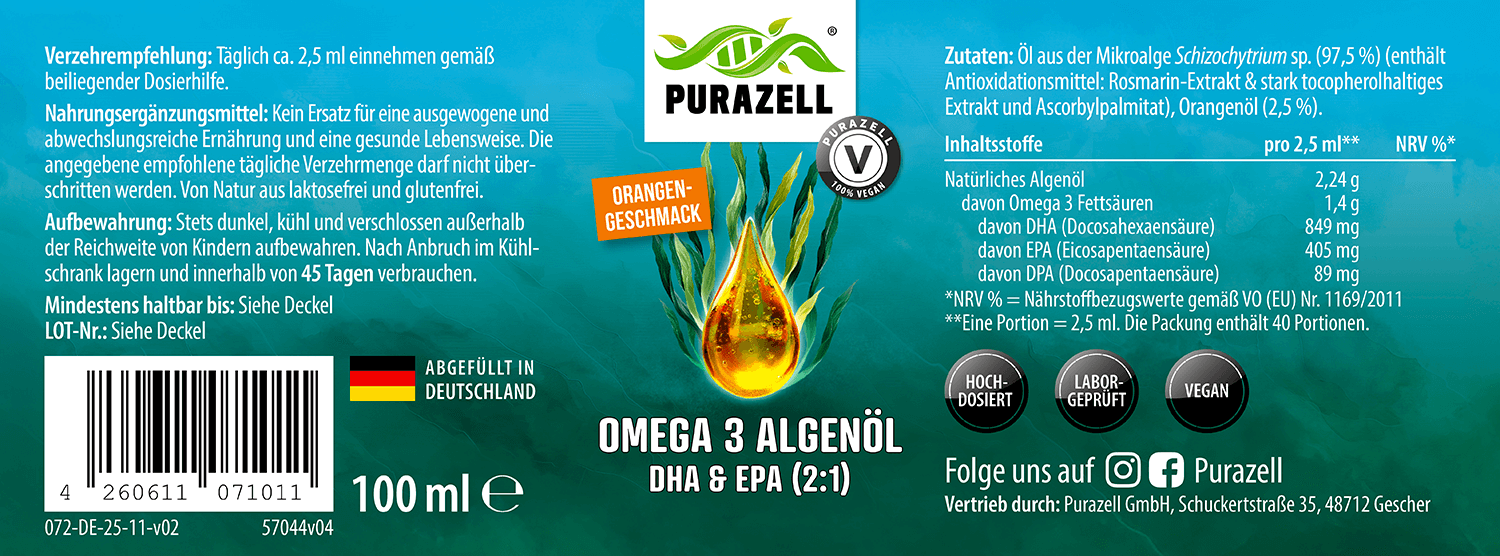 Omega 3 Algenöl DHA & EPA (2:1) - Orange