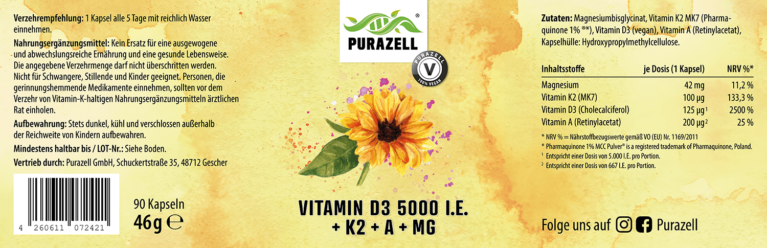 Vitamin D3 5000 IE + K2 + A + MG