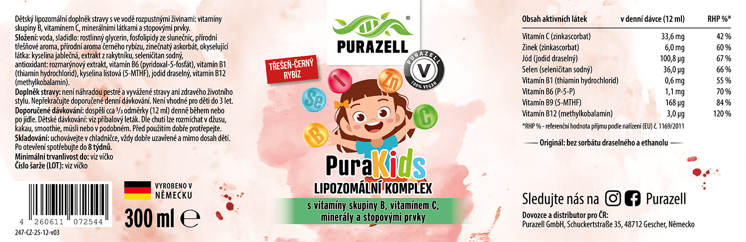 PuraKids lipozomální komplex - třešeň a černý rybíz