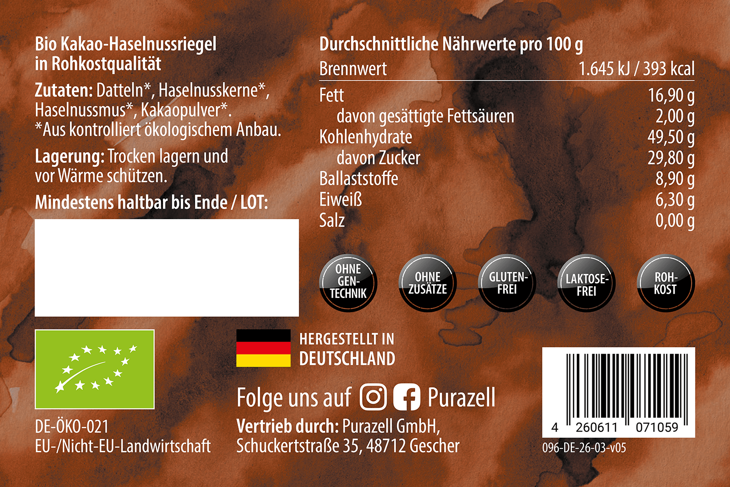 Bio Kakao-Haselnussriegel